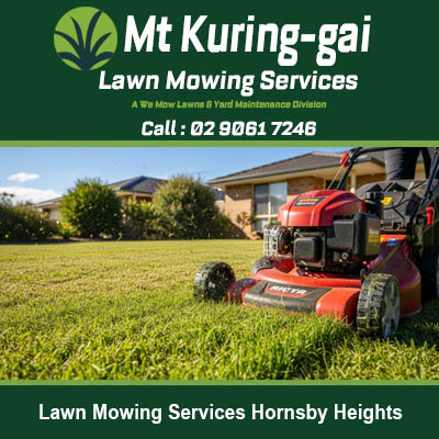 Quality lawn mowing equipment maintaining beautiful yard in Hornsby Heights Sydney
