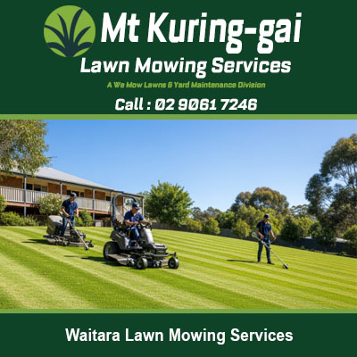 Local lawn mowing specialists creating striped pattern on grass in Waitara Northern Sydney